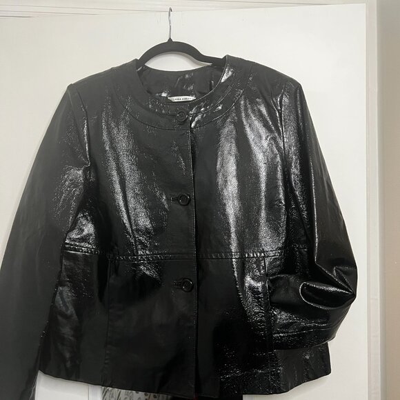100% Leather // 90's Patent Leather Black Statement Jacket // Laura Ashely - Picture 2 of 8